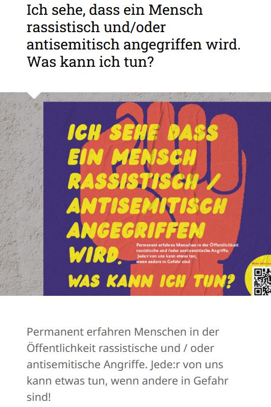 Plakat: Ich sehe dass ein Mensch rassistisch/antisemitisch angegriffen wird. Was kann ich tun?